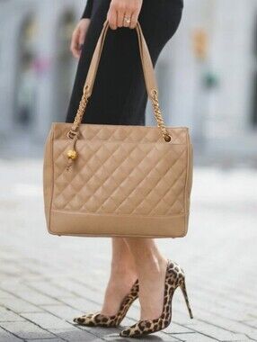 Chanel Vintage Beige Caviar Leather Quilted Tote 24K Gold Plated ✨️ COA